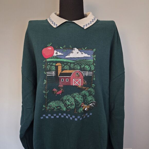 Vintage GOPHER SPORT Womens Sweatshirt Green Collared 90s XL Farm Apple Country - Picture 1 of 14